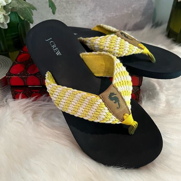 J. Crew Seahorse Collection Flip Flop Thong Sandals Yellow White Sz 6 RARE - Picture 6 of 10
